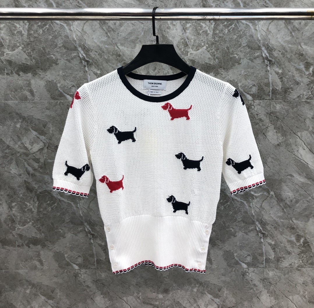 [TOM BROWNE -톰브라운 ] 톰브라운 반팔 니트 스웨터 화이트