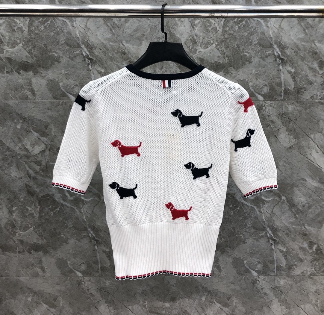 [TOM BROWNE -톰브라운 ] 톰브라운 반팔 니트 스웨터 화이트