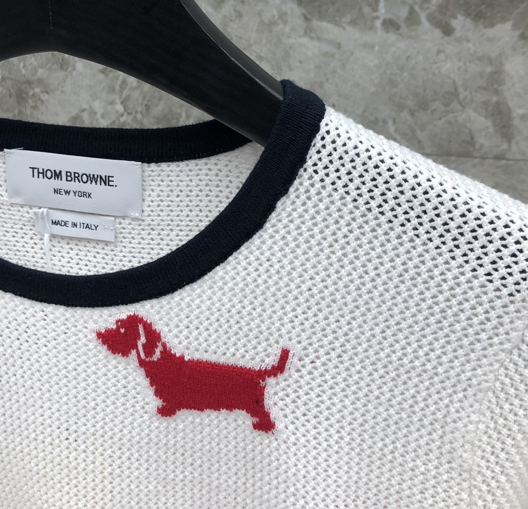 [TOM BROWNE -톰브라운 ] 톰브라운 반팔 니트 스웨터 화이트