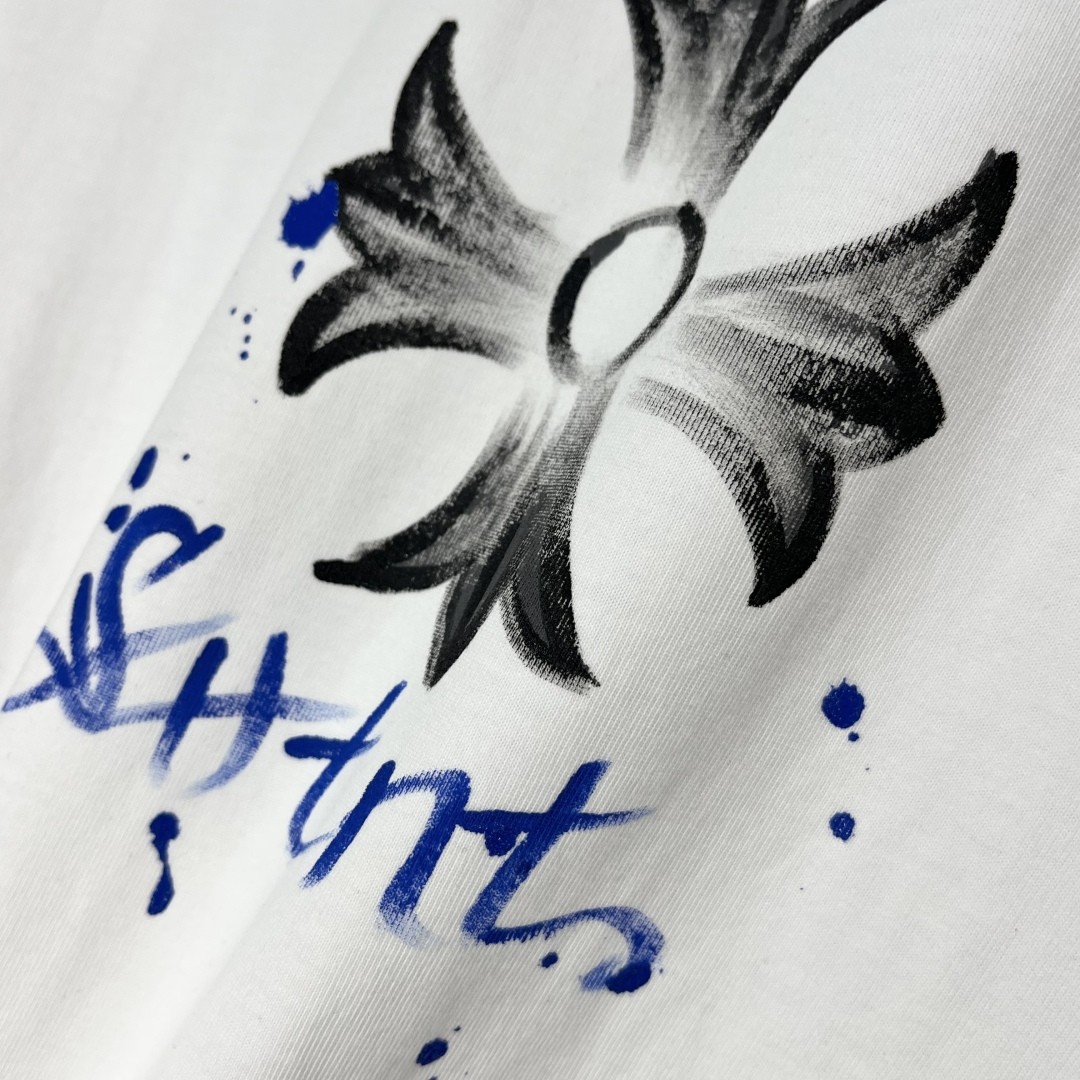 [CHROM HEARTS -크롬하츠] 크롬하츠 십자가 안개꽃  루즈핏 남녀 캐주얼 반팔 라운드 티셔츠