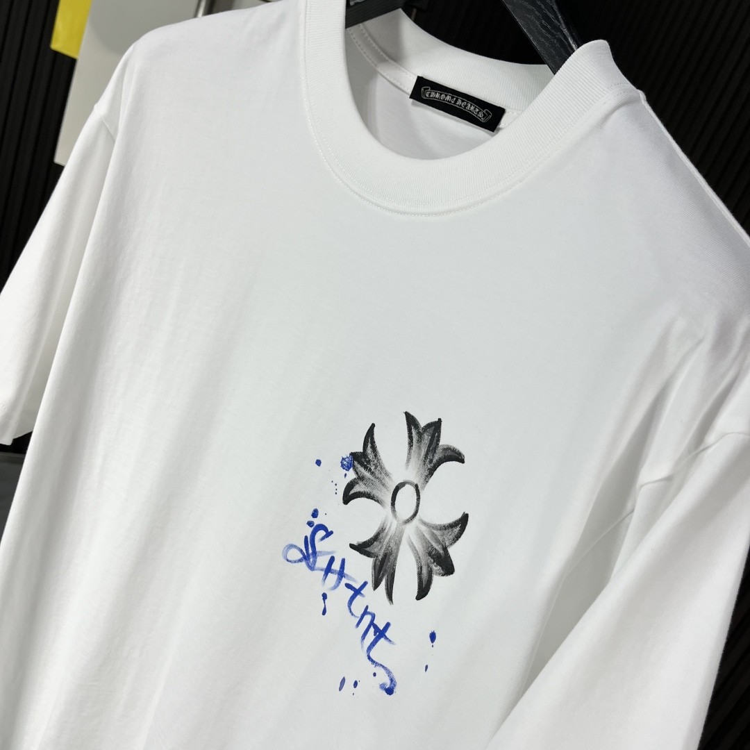 [CHROM HEARTS -크롬하츠] 크롬하츠 십자가 안개꽃  루즈핏 남녀 캐주얼 반팔 라운드 티셔츠
