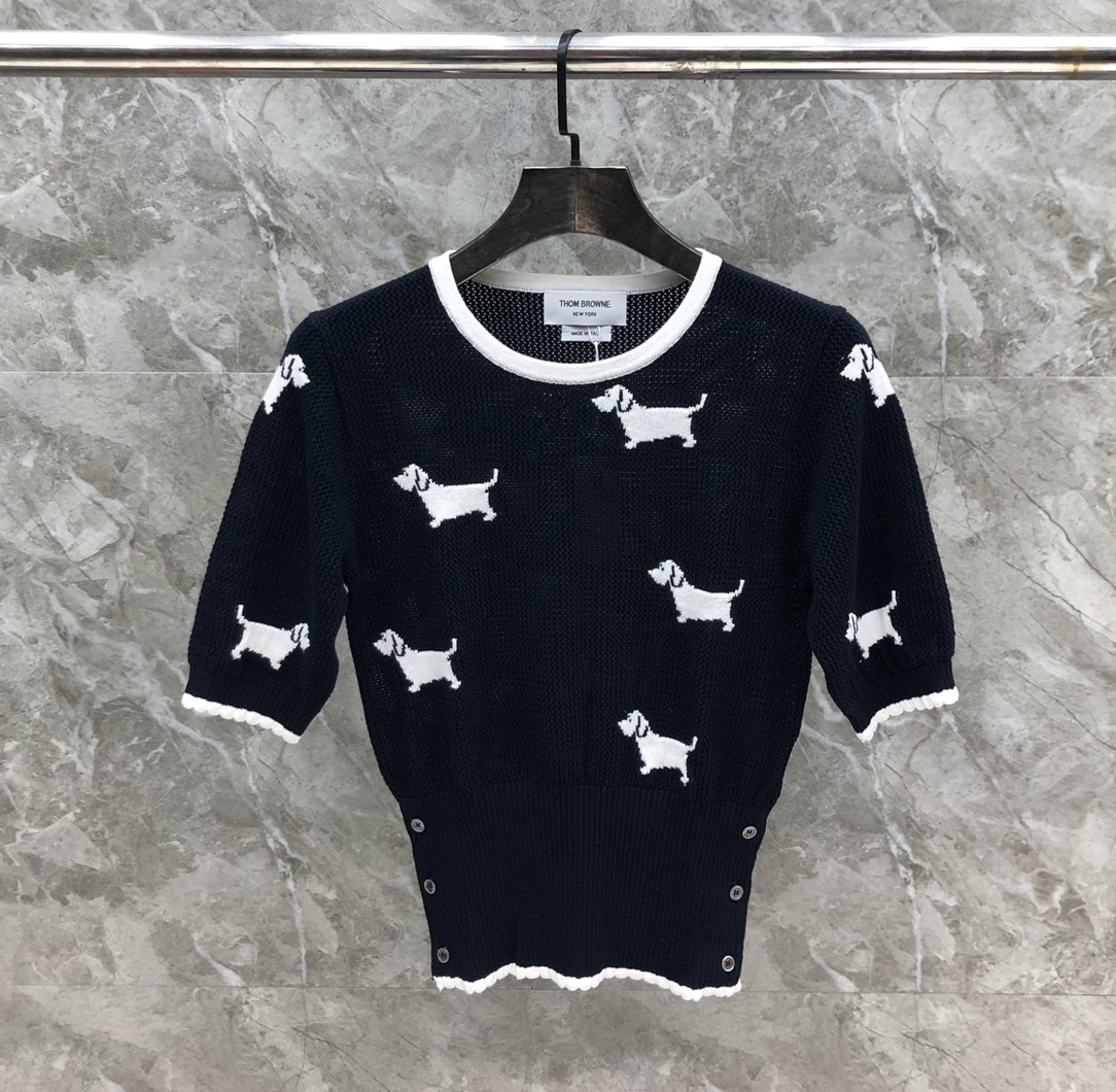 [TOM BROWNE -톰브라운 ] 톰브라운 반팔 니트 스웨터 블랙