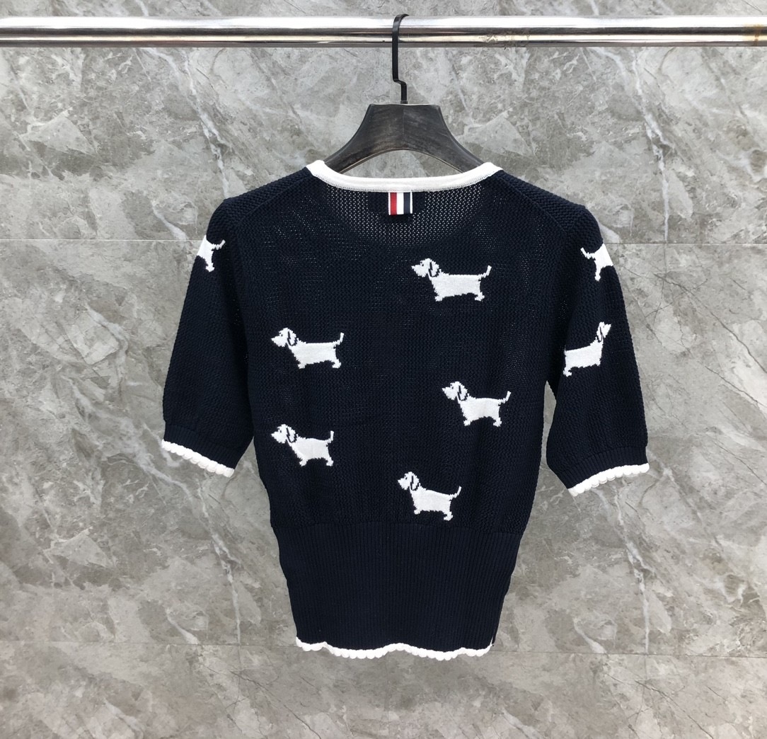 [TOM BROWNE -톰브라운 ] 톰브라운 반팔 니트 스웨터 블랙