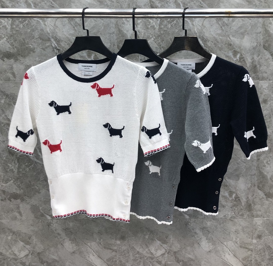 [TOM BROWNE -톰브라운 ] 톰브라운 반팔 니트 스웨터 그레이