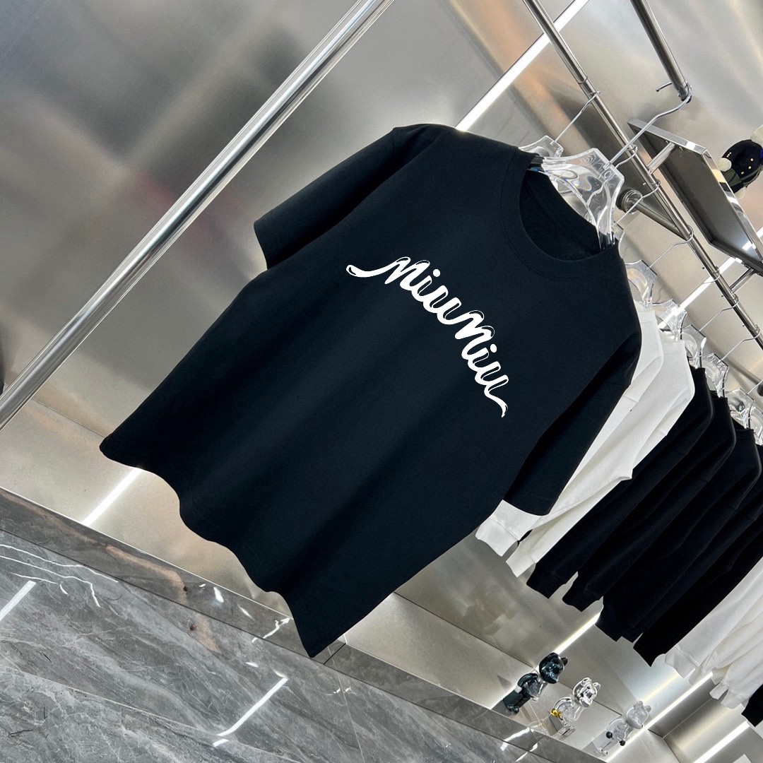 [MIU MIU-미우미우] 미우미우 2024 블랙  로고 티셔츠