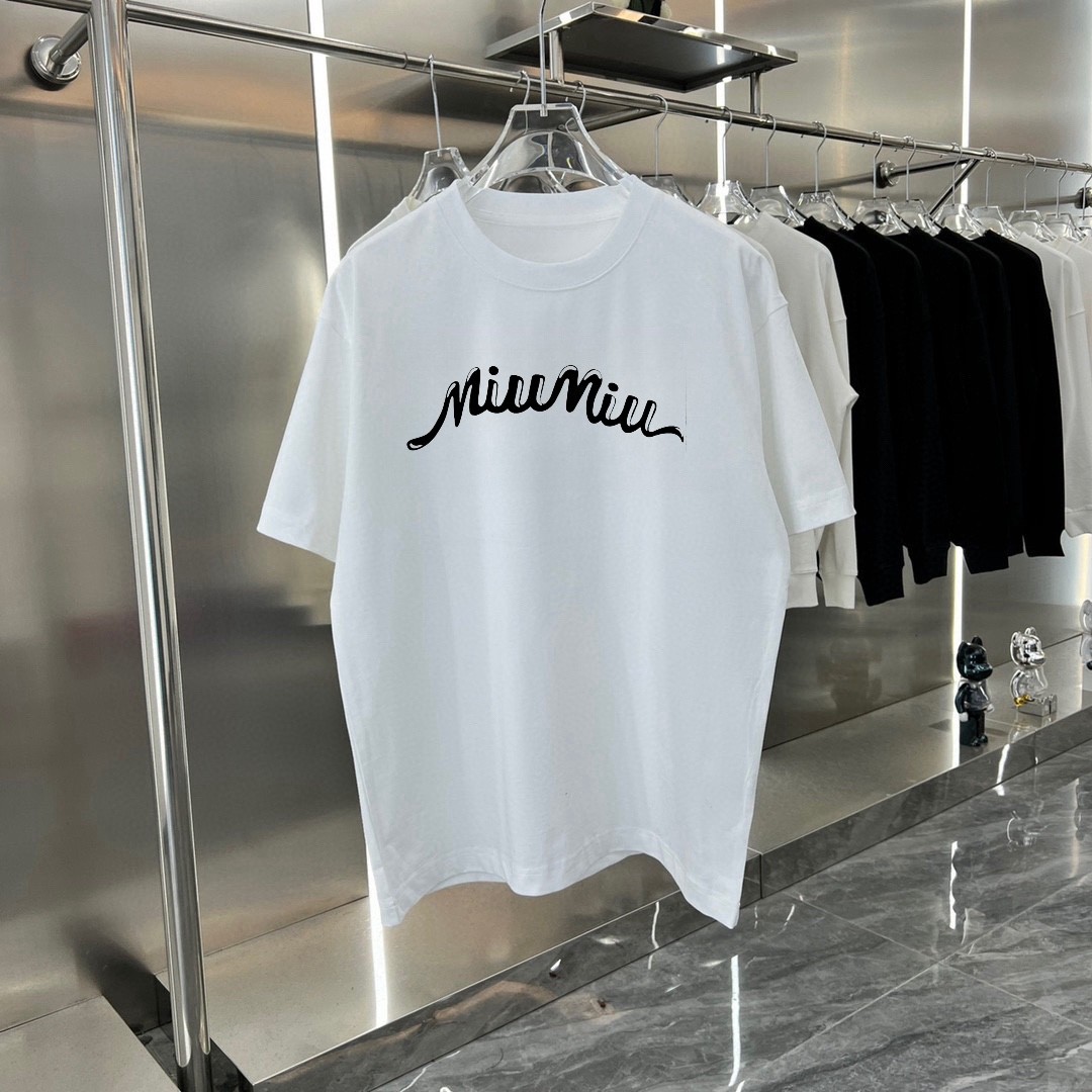 [MIU MIU-미우미우] 미우미우 2024 화이트 로고 티셔츠