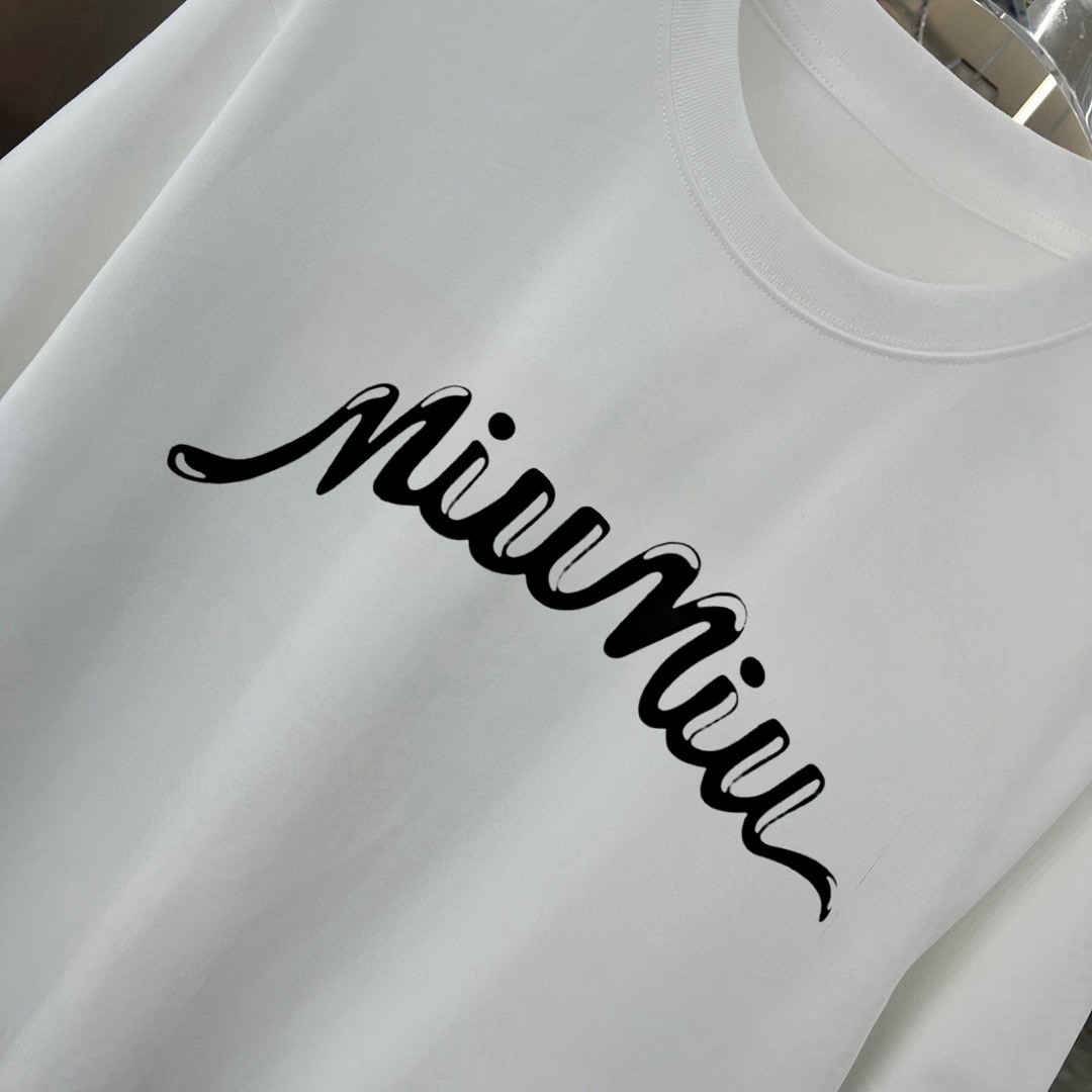 [MIU MIU-미우미우] 미우미우 2024 화이트 로고 티셔츠