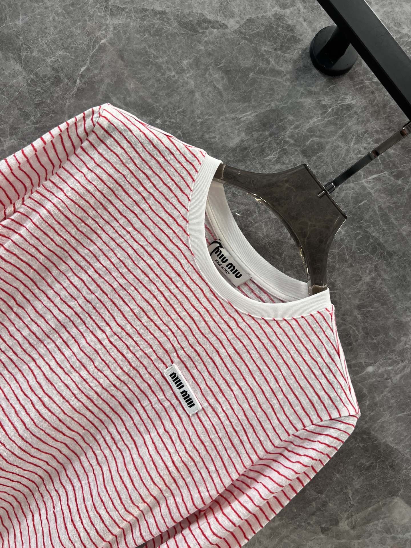 [MIUMIU-미우미우] 미우미우 스트라이프 티셔츠