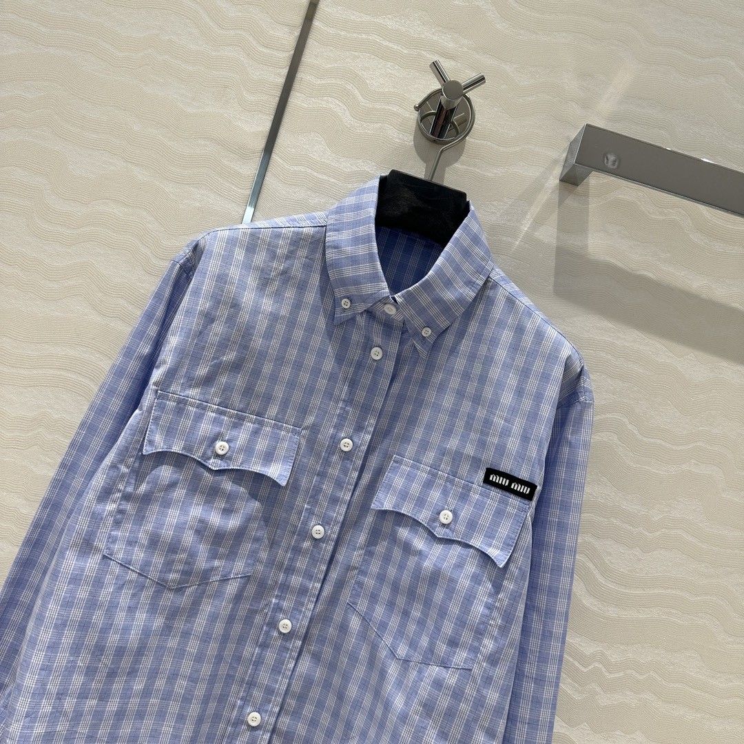 [MIU MIU-미우미우] 미우미우 자수 스트라이프 크롭셔츠