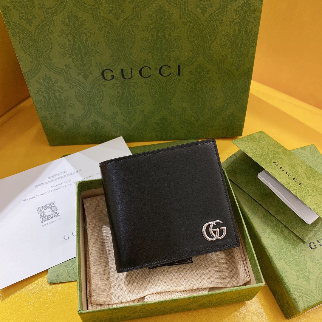 [GUCCI -구찌] 구찌 반지갑 GG 마몬트 남자 레더 블랙 지갑