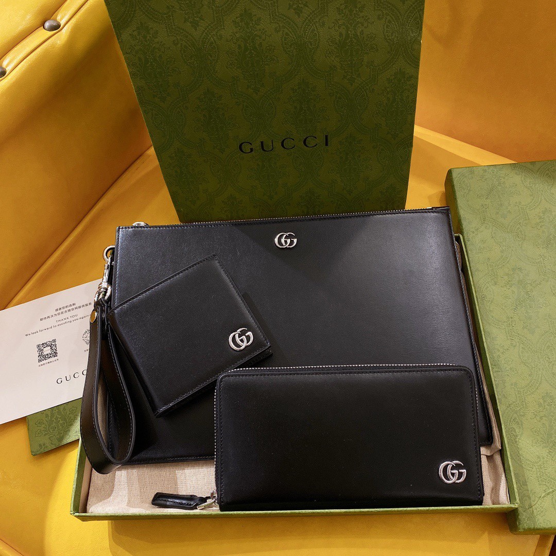 [GUCCI -구찌] 구찌 반지갑 GG 마몬트 남자 레더 블랙 지갑