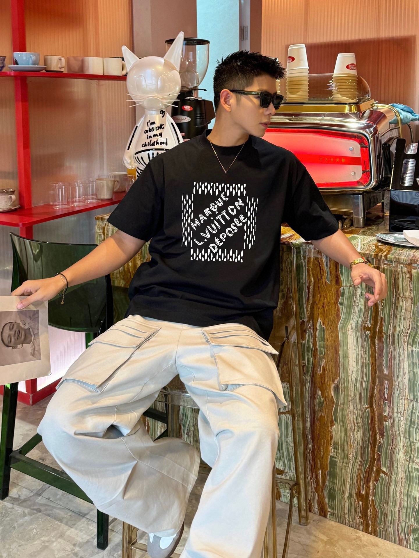 [LOUIS VUITTON-루이비통] 루이비통 엠브로이더드 시그니처 코튼 티셔츠 블랙