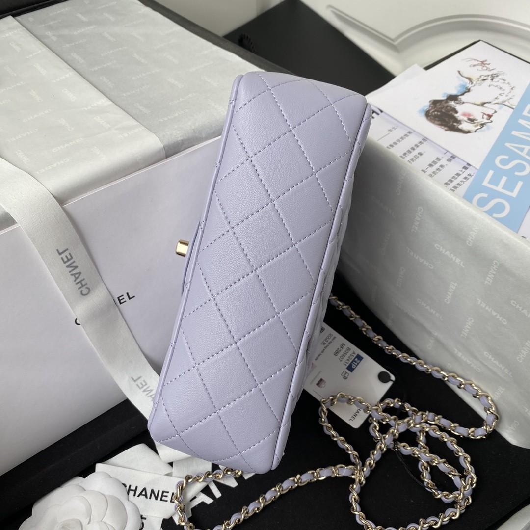 샤넬 뉴미니 탑핸들 램스킨 플랩백 금장 (퍼플)