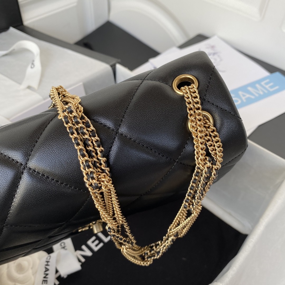 샤넬 CC 램스킨 플랩백 금장 미듐 (블랙)