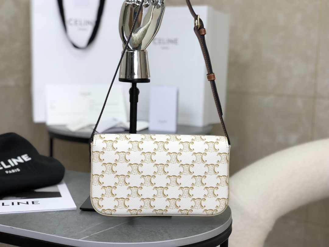 [CELINE-셀린느]  클로드 숄더백 - 트리옹프 캔버스 & 카프스킨 화이트  [백경]