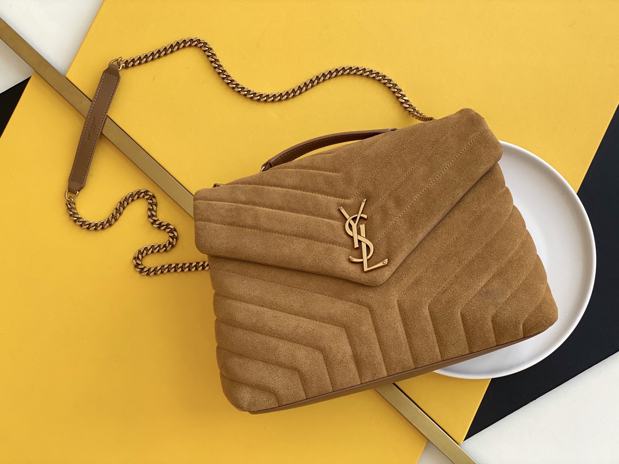 세인트로랑 모노그램 루루 푸퍼백 브라운 금장 (31cm)