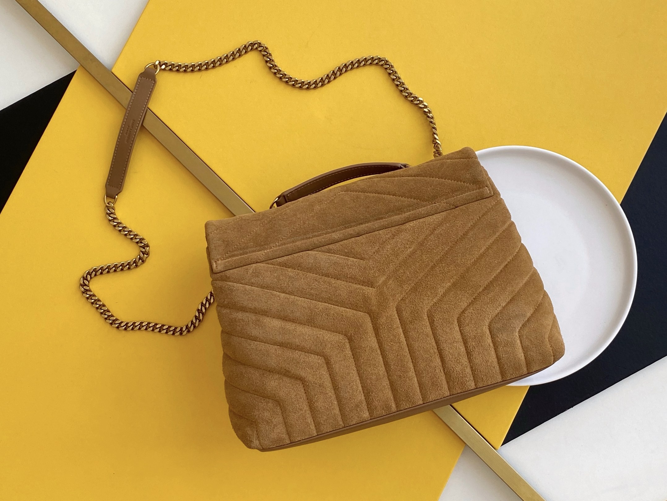 세인트로랑 모노그램 루루 푸퍼백 브라운 금장 (31cm)