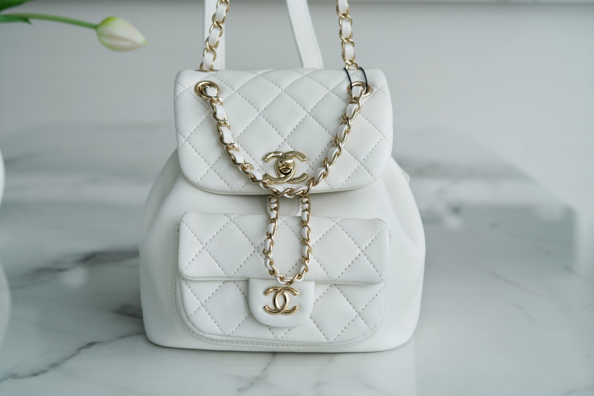 샤넬 듀마 램스킨 백팩 화이트 금장 (팬더샵)