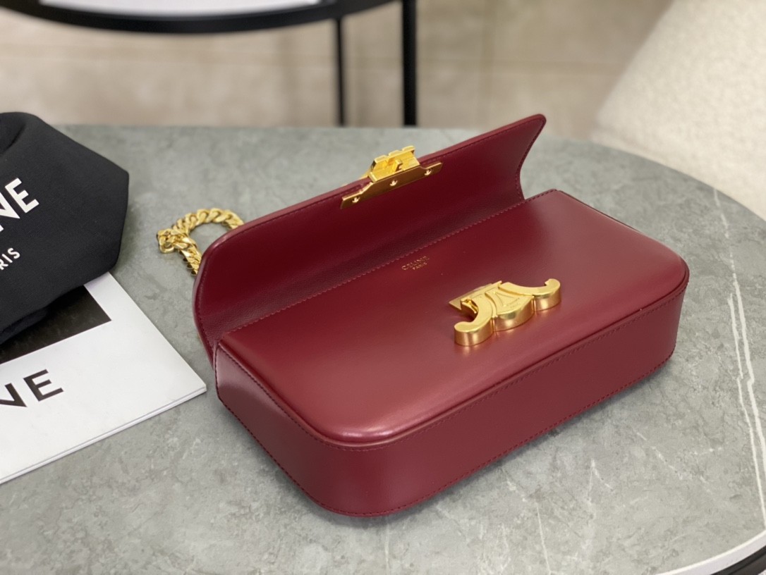 [CELINE-셀린느]  클로드 체인 숄더백 - 트리옹프 캔버스 탠 와인 [백경]