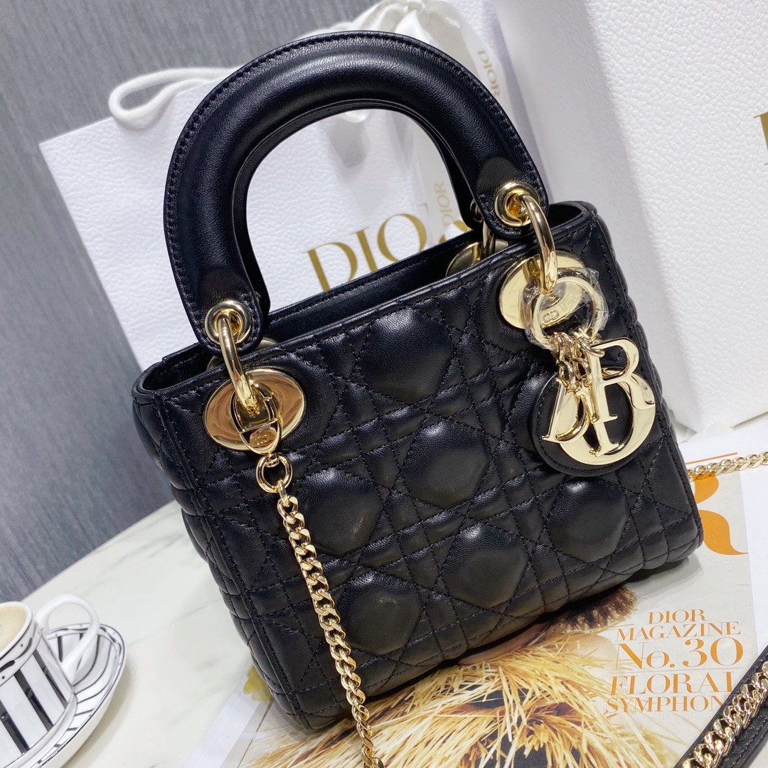 디올 레이디백 미니 램스킨 금장 (블랙)