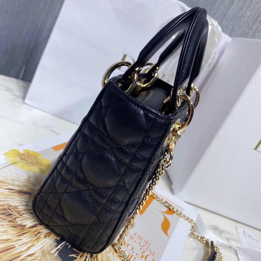 디올 레이디백 미니 램스킨 금장 (블랙)