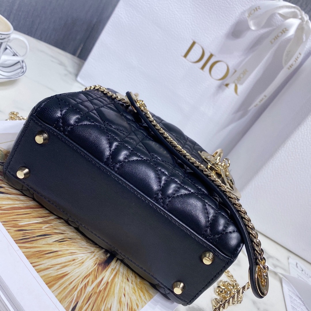 디올 레이디백 미니 램스킨 금장 (블랙)