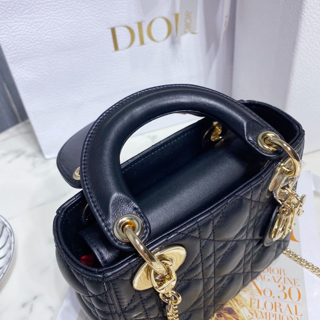 디올 레이디백 미니 램스킨 금장 (블랙)
