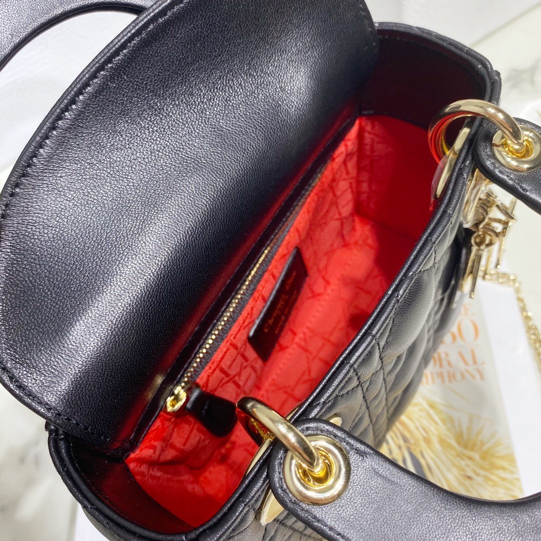 디올 레이디백 미니 램스킨 금장 (블랙)