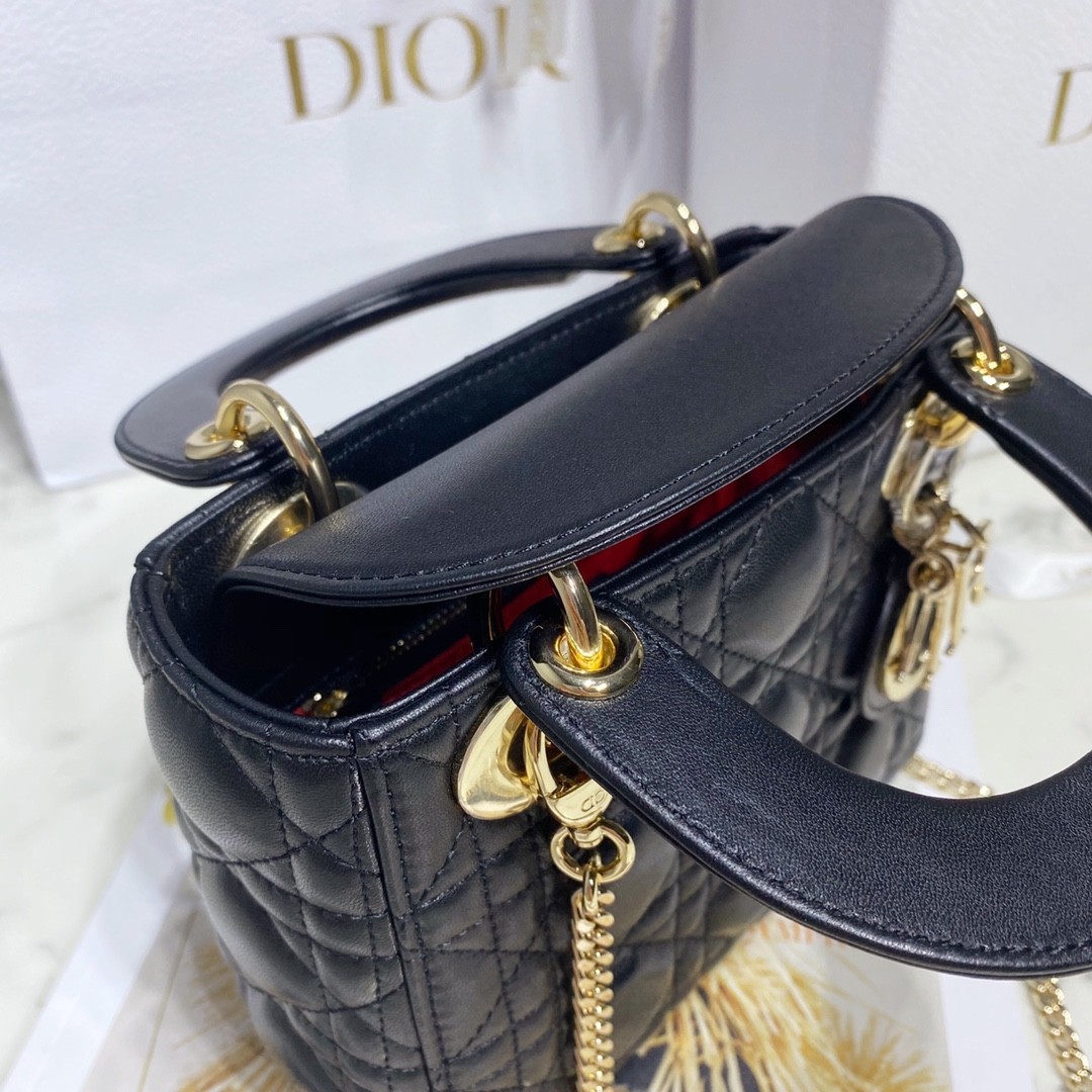 디올 레이디백 미니 램스킨 금장 (블랙)