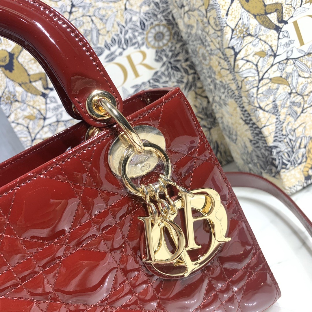 디올 레이디백 페이던트 금장 (레드)