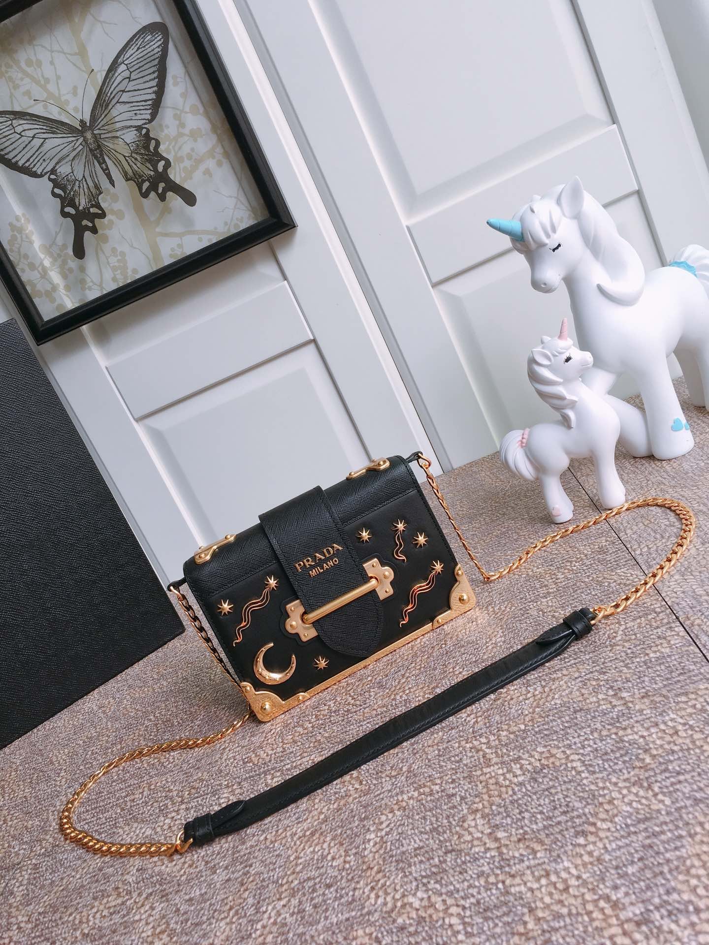 프라다 카이에 블랙 미니 체인 숄더백