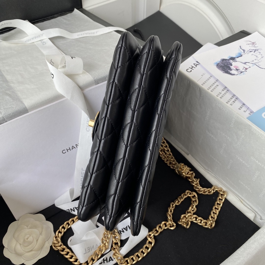 샤넬 램스킨 체인 플랩백 금장 블랙 (22cm)