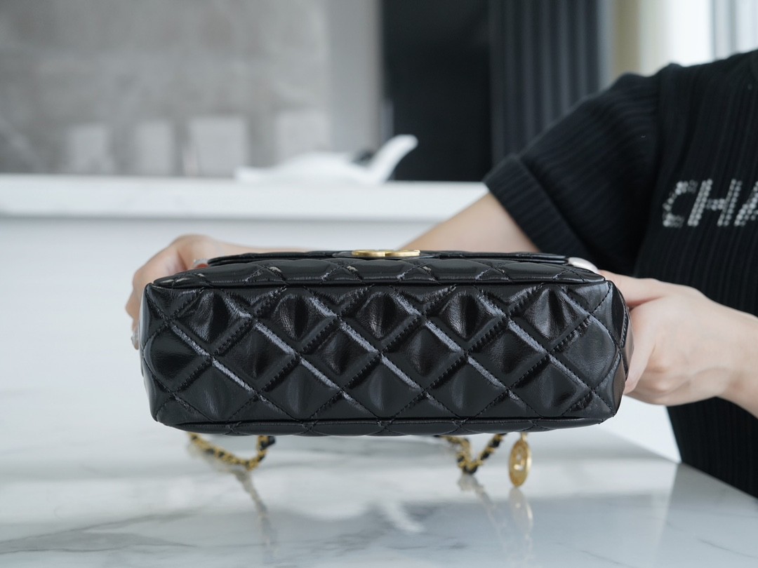 샤넬 호보백 샤이니 크럼플드 카프스킨 & 골드 메탈 블랙 (팬더샵)