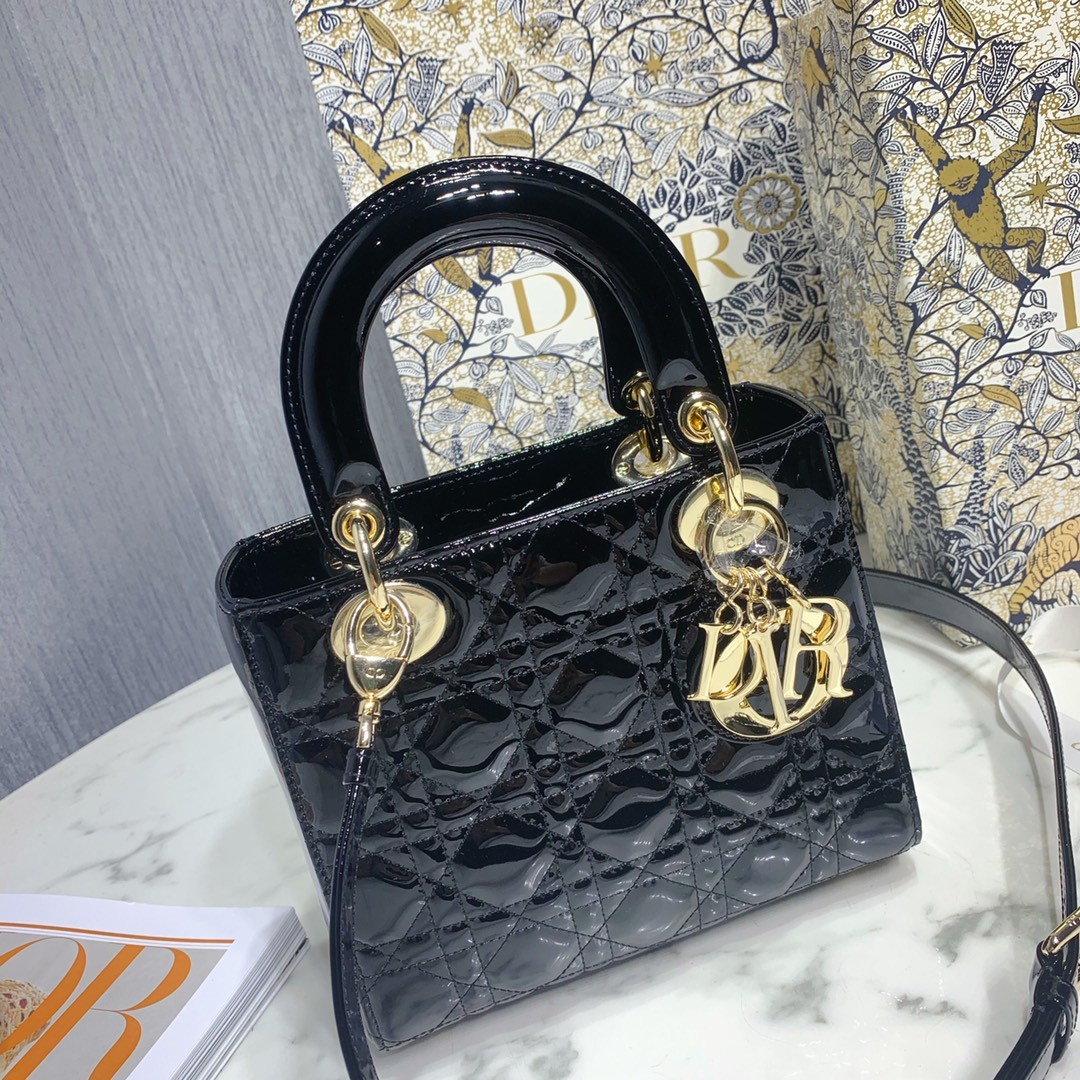 디올 레이디백 페이던트 금장 (블랙)