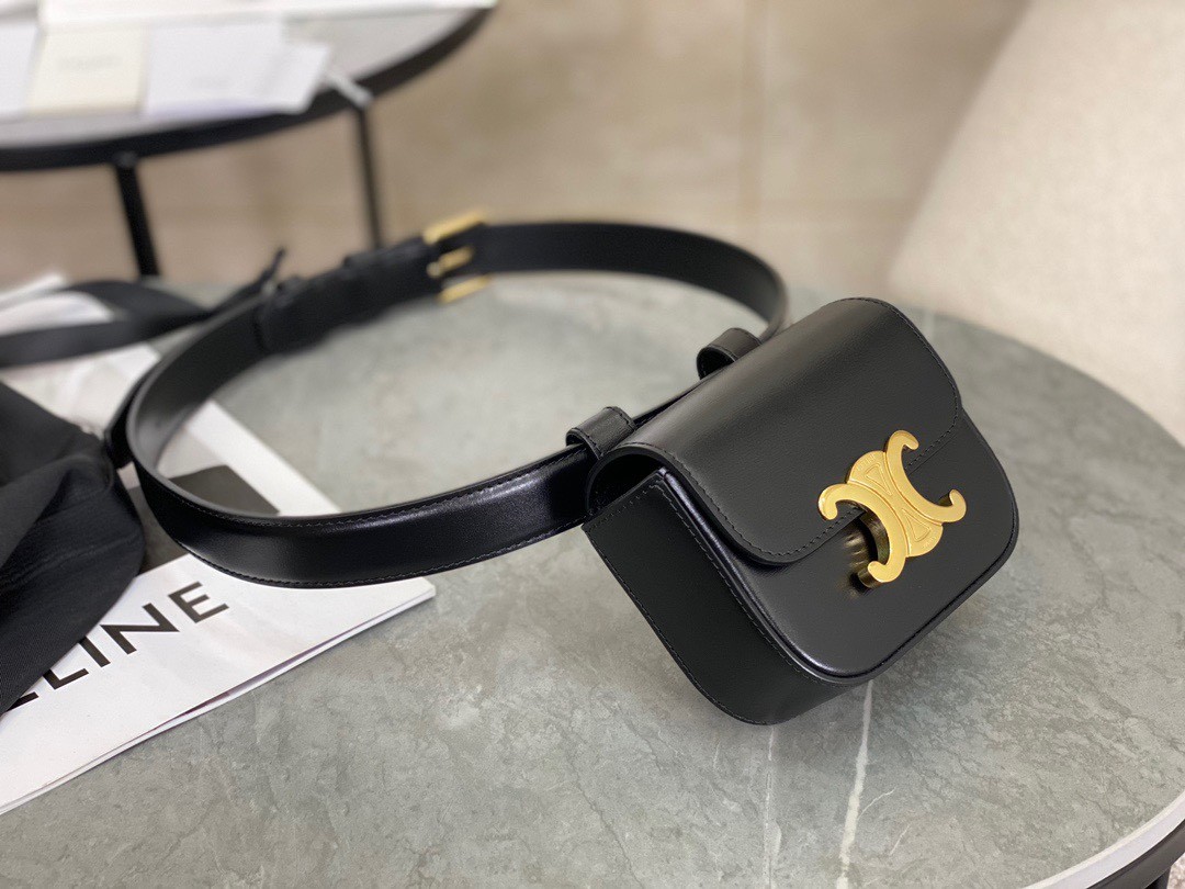 [CELINE-셀린느] 트리옹프 벨트백 - 샤이니 카프스킨 블랙  [백경]