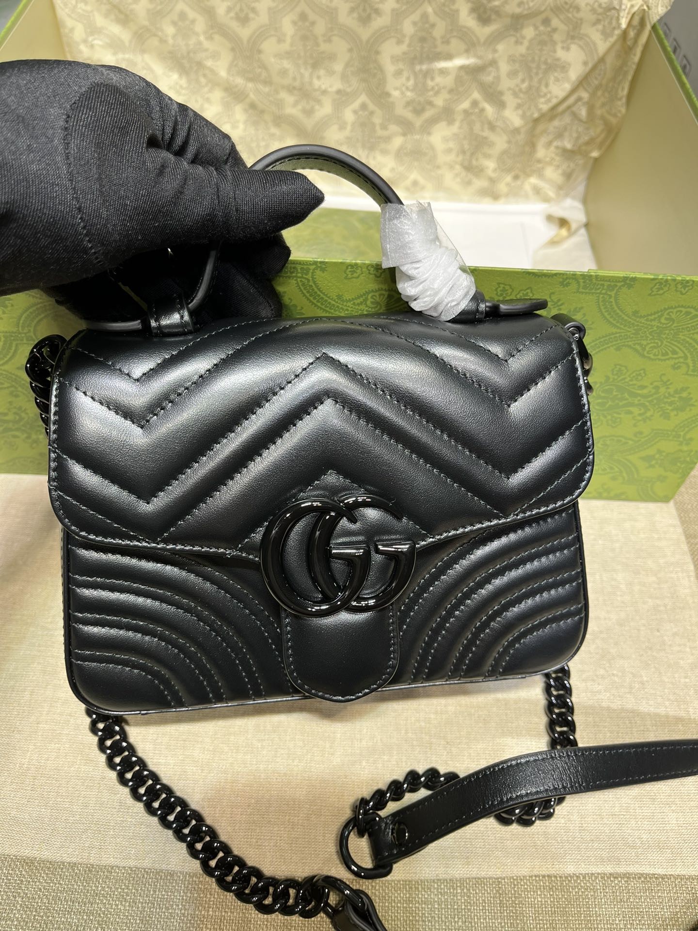 [GUCCI-구찌] 구찌 GG 마몽 미니 탑 핸들백