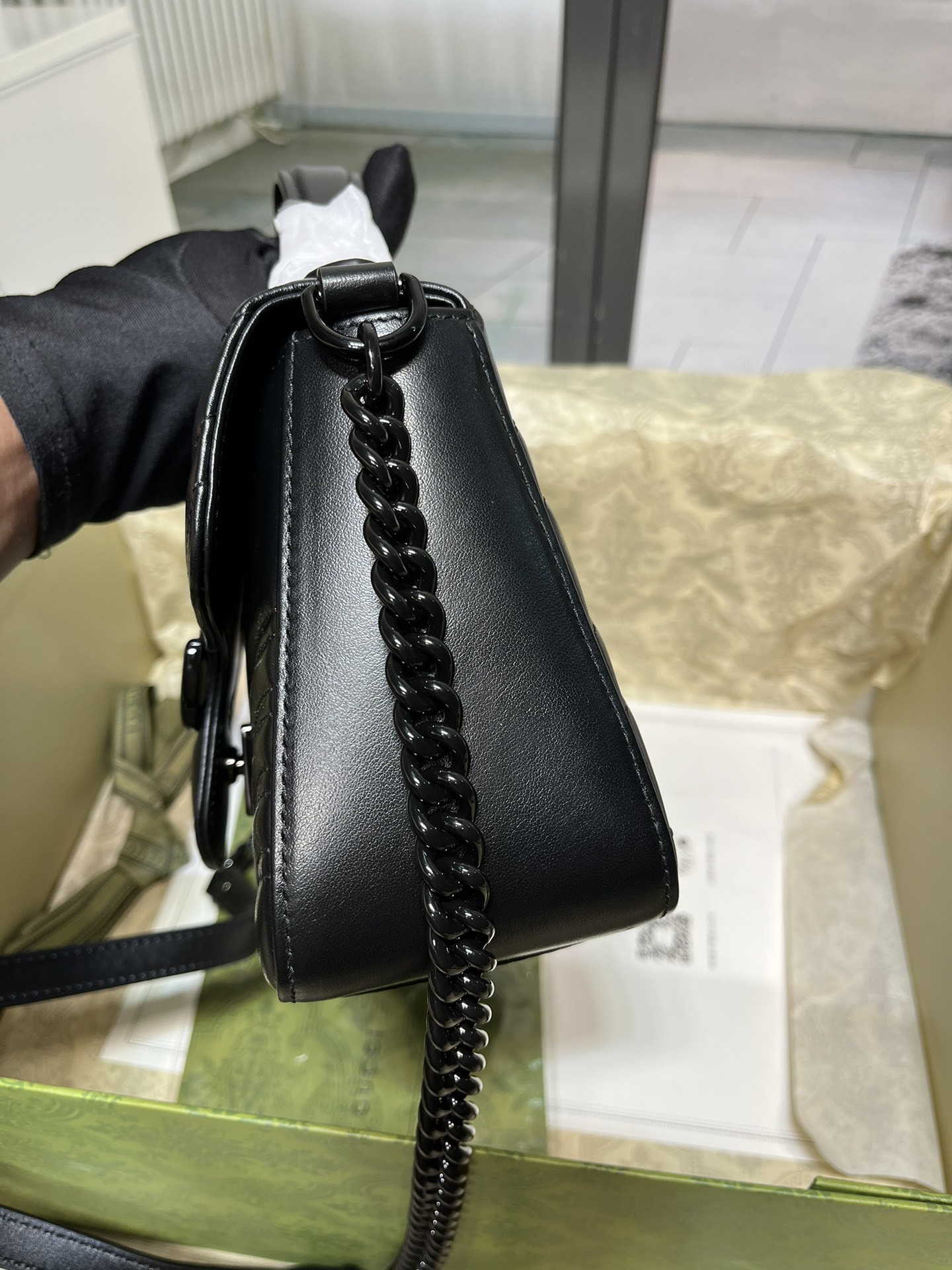 [GUCCI-구찌] 구찌 GG 마몽 미니 탑 핸들백