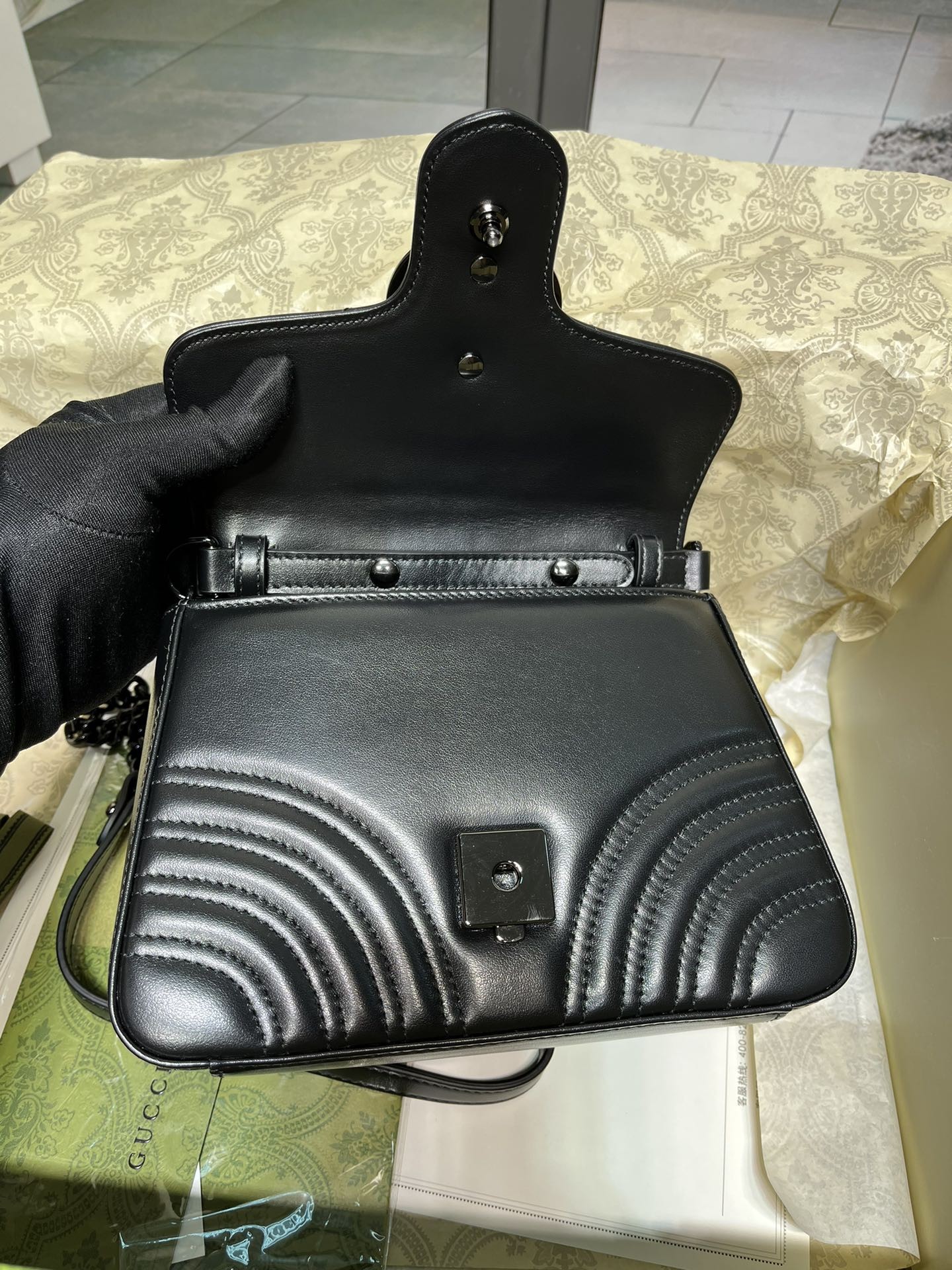 [GUCCI-구찌] 구찌 GG 마몽 미니 탑 핸들백