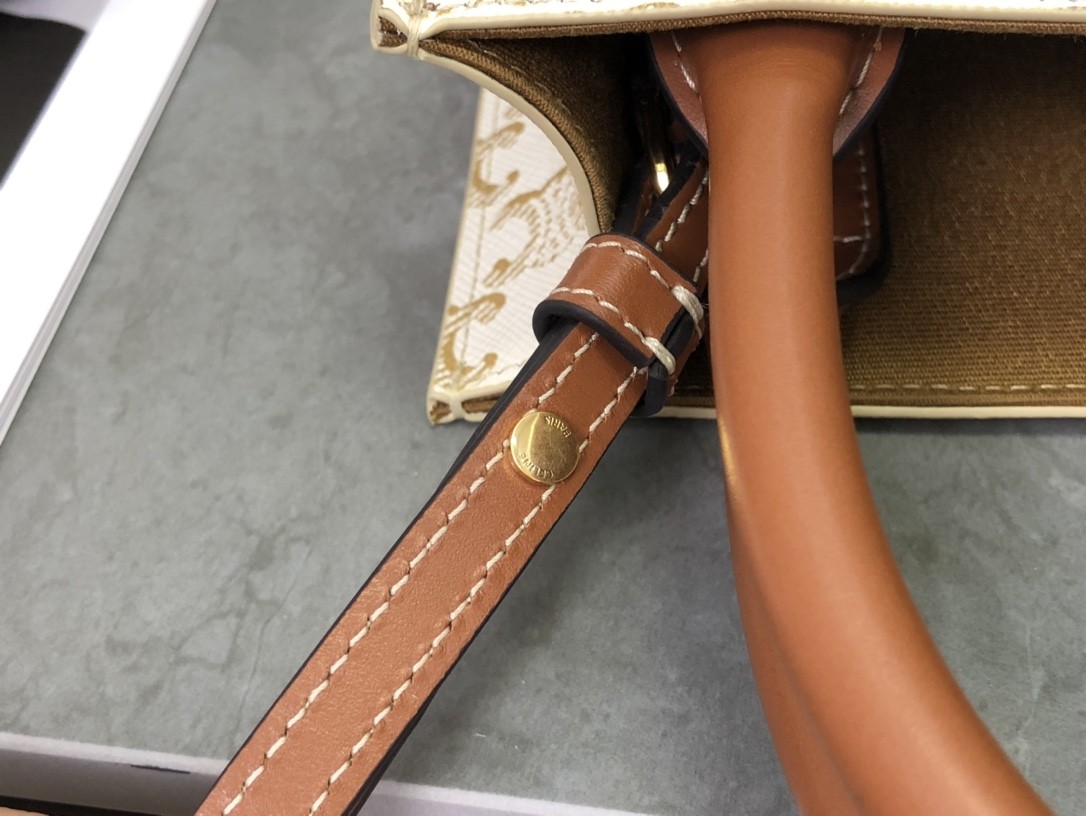 [CELINE-셀린느] 미니 버티컬 카바스 - CELINE 프린트 트리옹프 캔버스 & 카프스킨 화이트[백경]