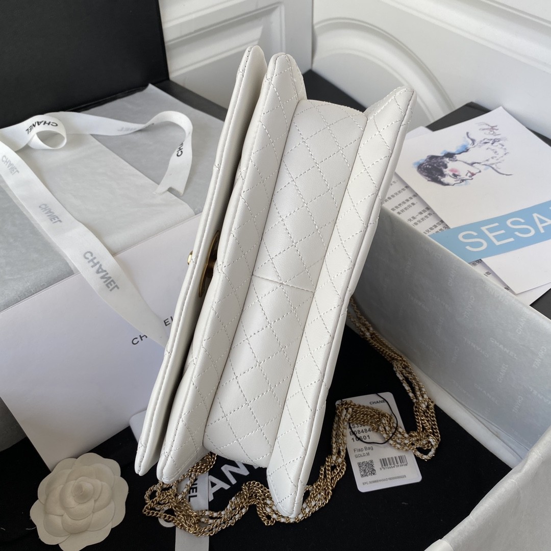 샤넬 CC 램스킨 플랩백 금장 미듐 (화이트)