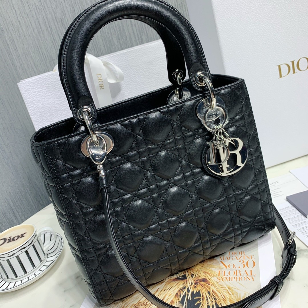 디올 레이디백 램스킨 은장 (블랙)