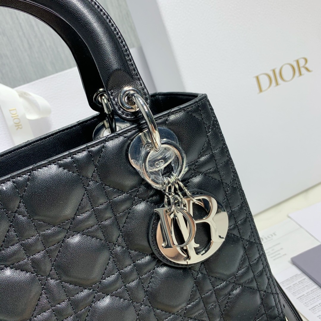 디올 레이디백 램스킨 은장 (블랙)