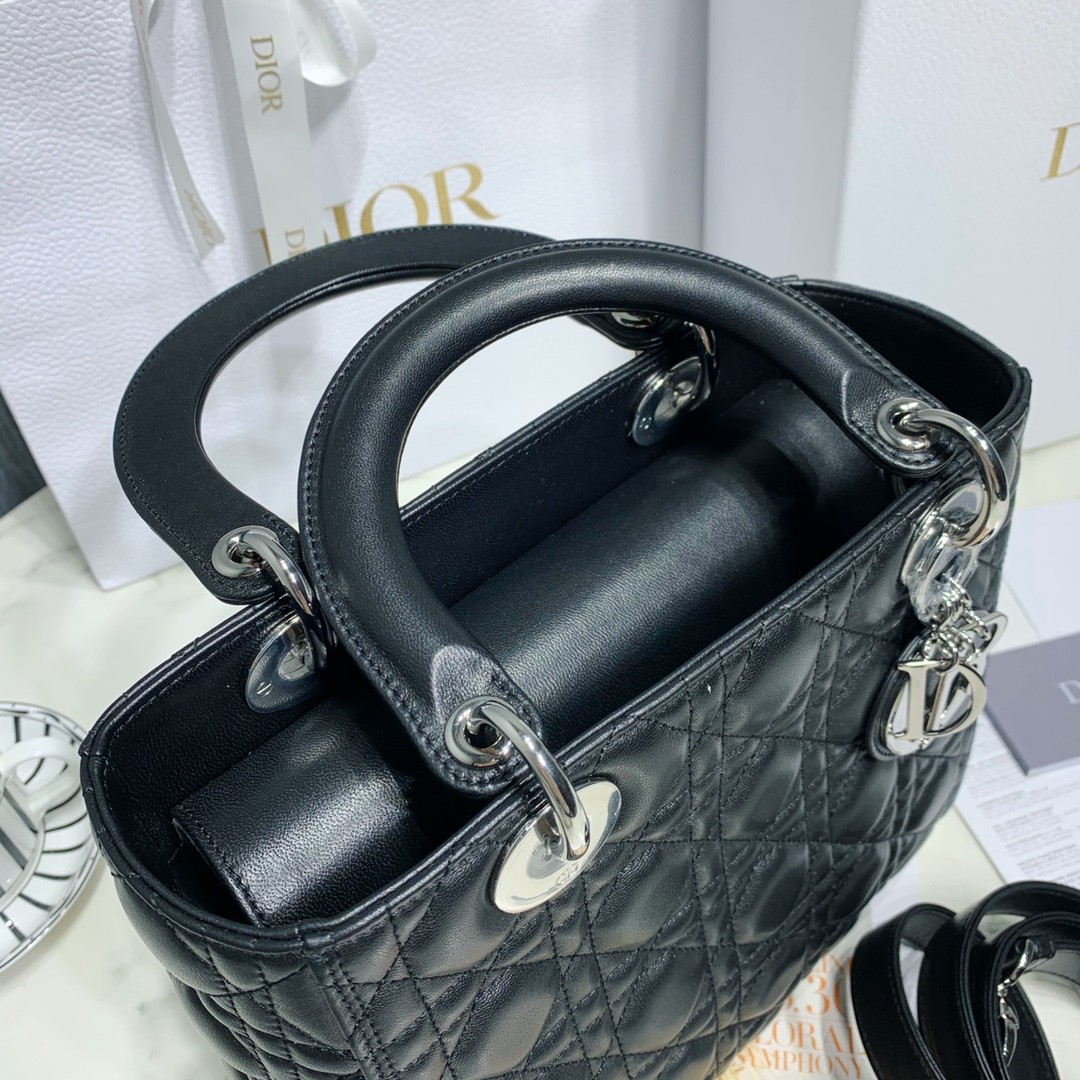 디올 레이디백 램스킨 은장 (블랙)