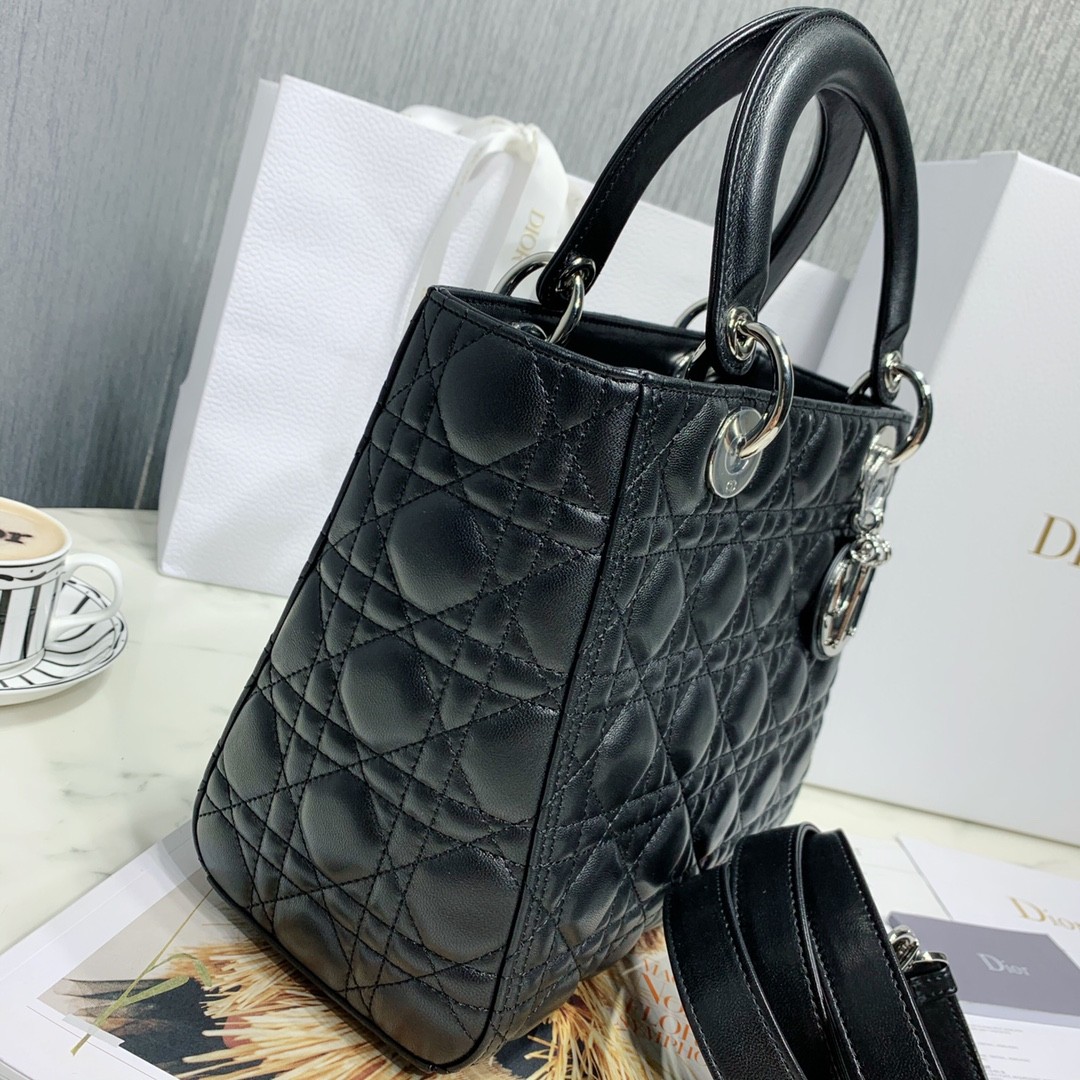 디올 레이디백 램스킨 은장 (블랙)