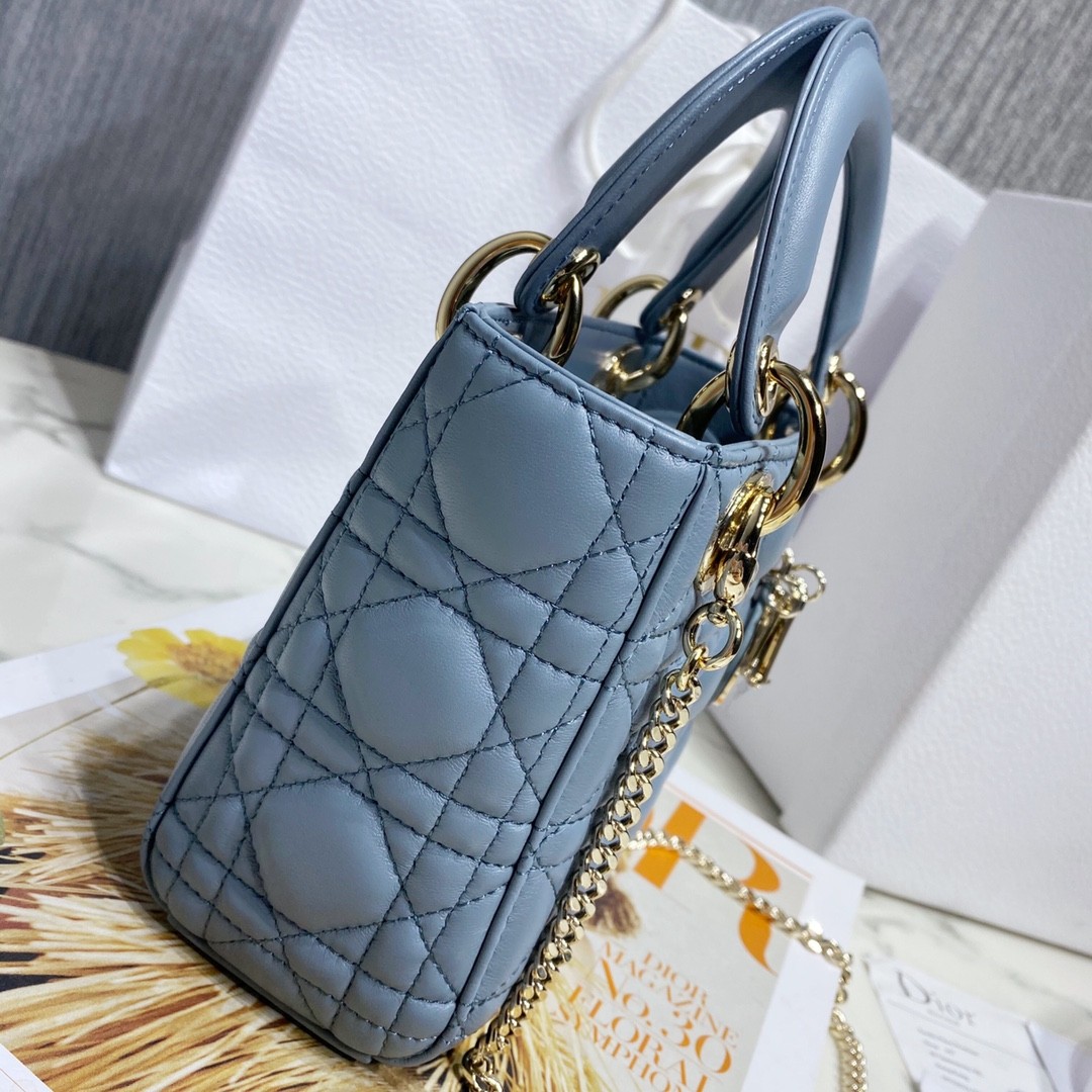 디올 레이디백 미니 램스킨 금장 (갤럭시블루)