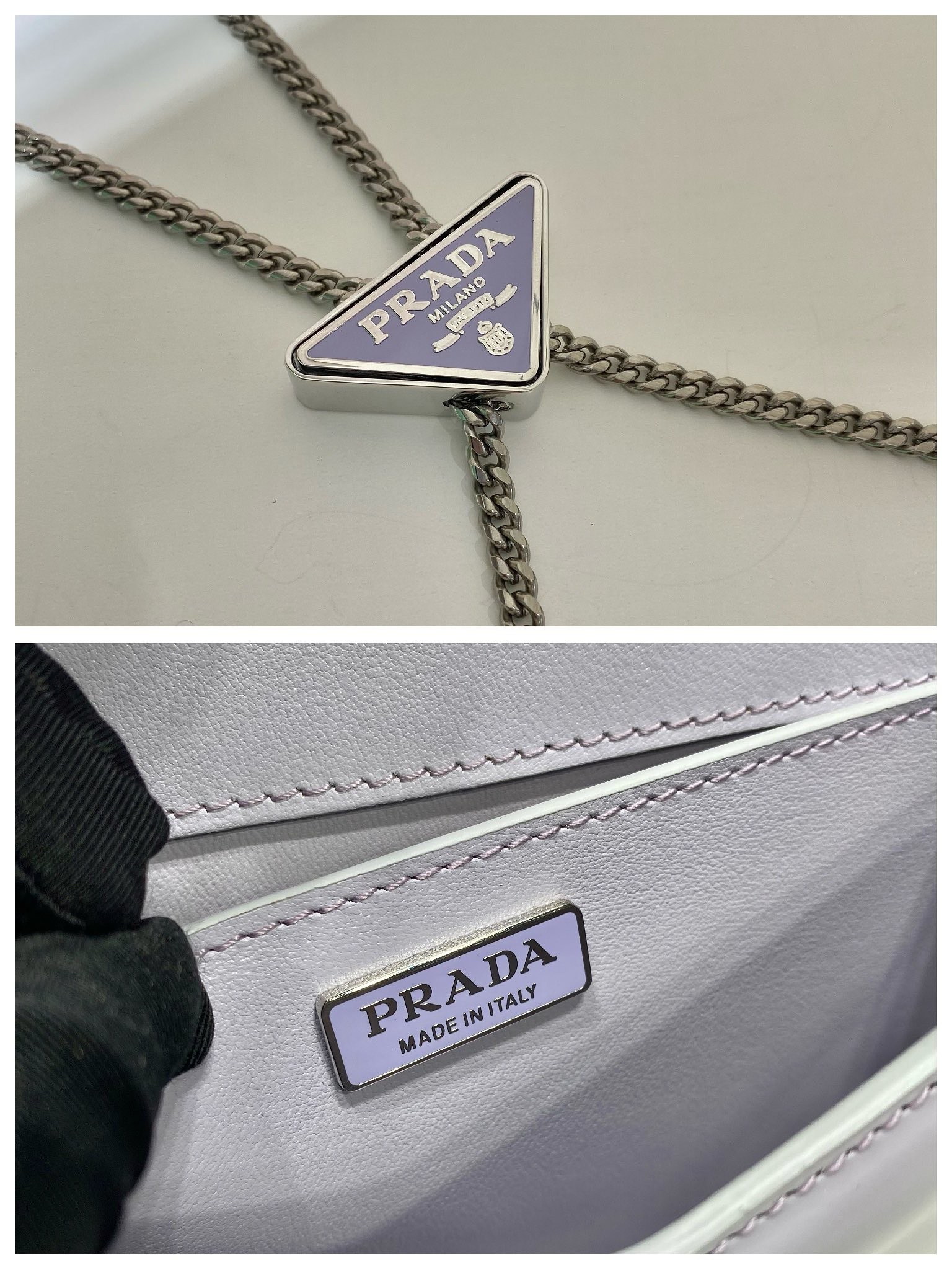 프라다 삼각로고 체인 크로스백