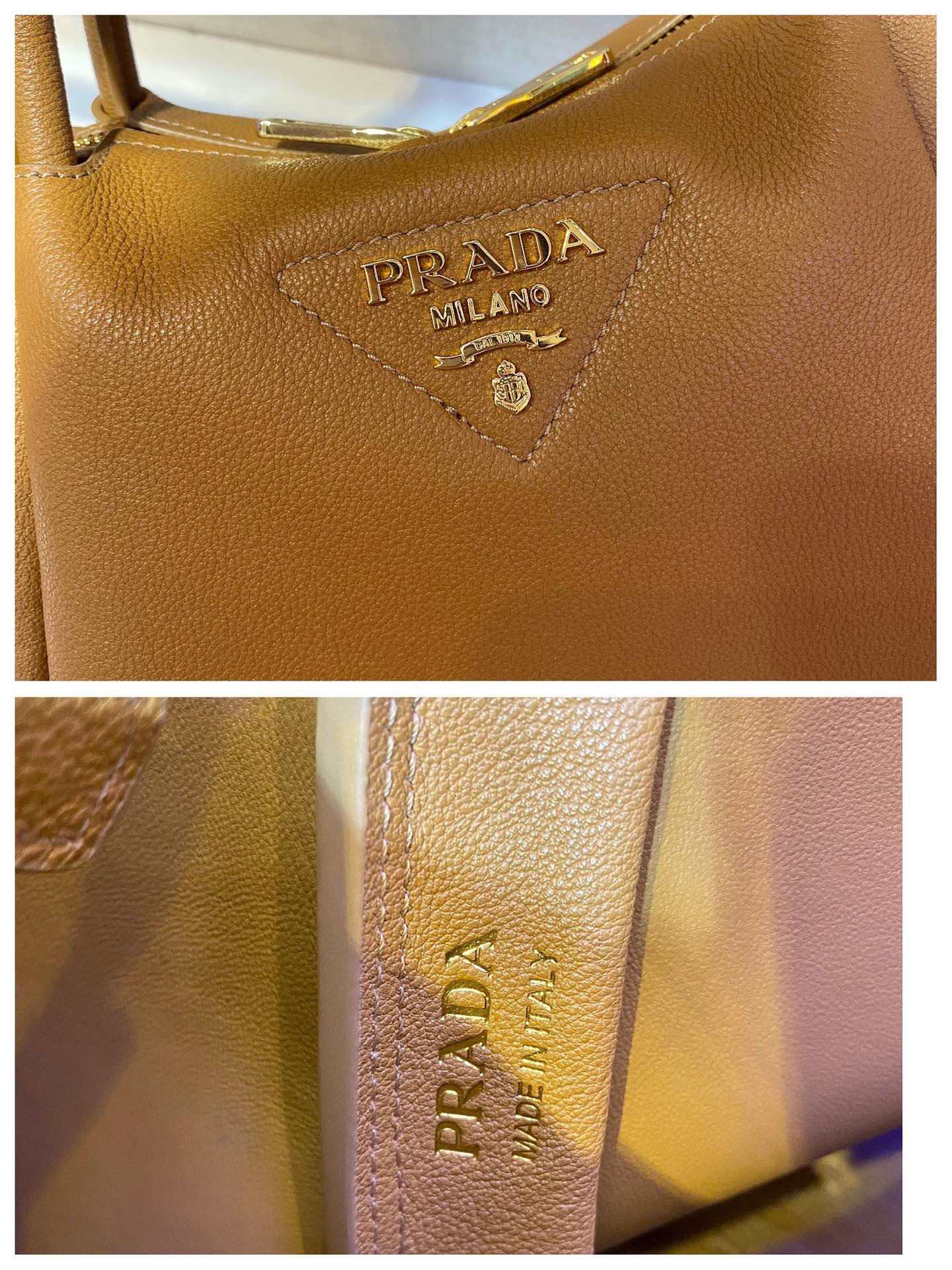 프라다 가죽 로고 토트백