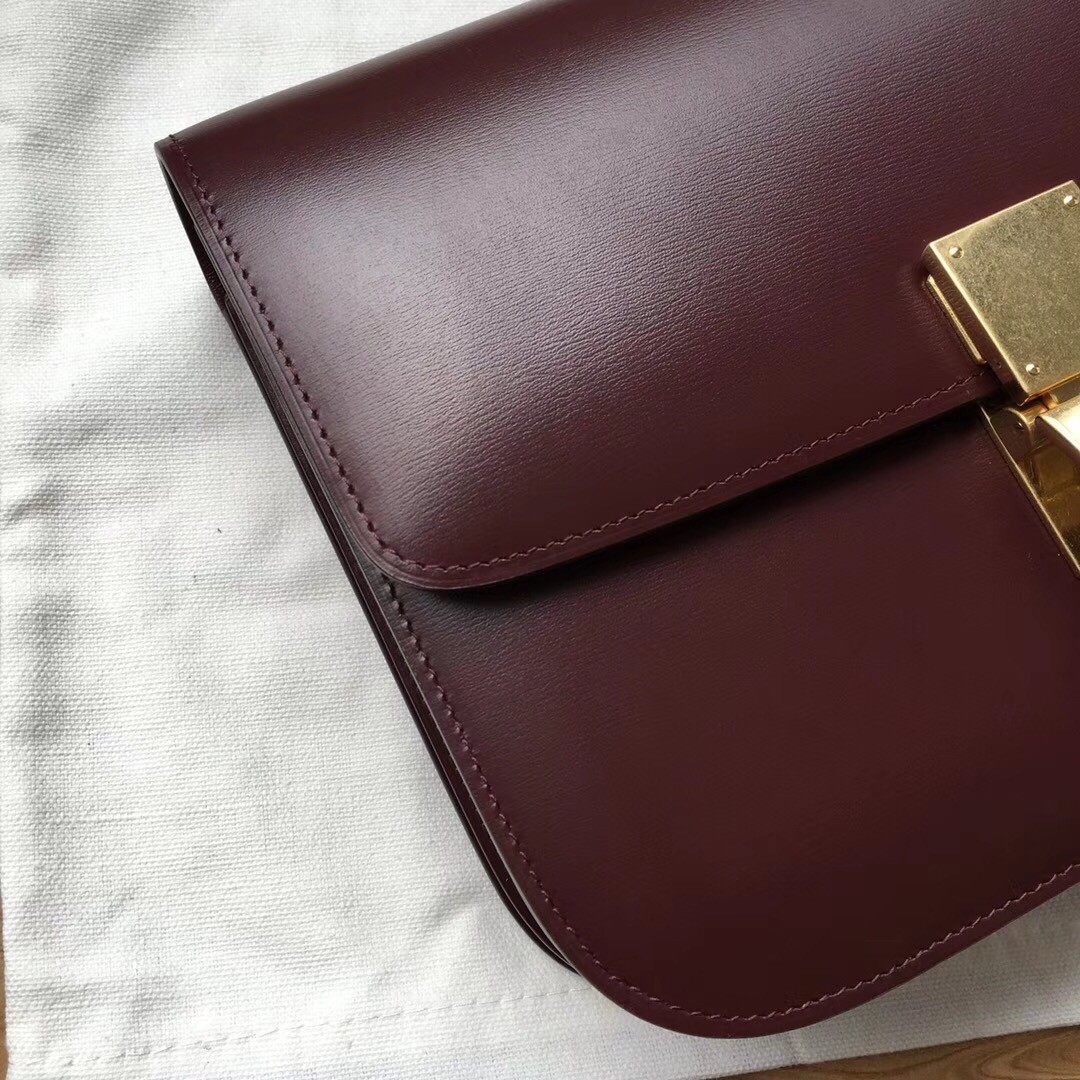 [CELINE-셀린느]  셀린느 박스 카프스킨 틴 클래식백 버건디
