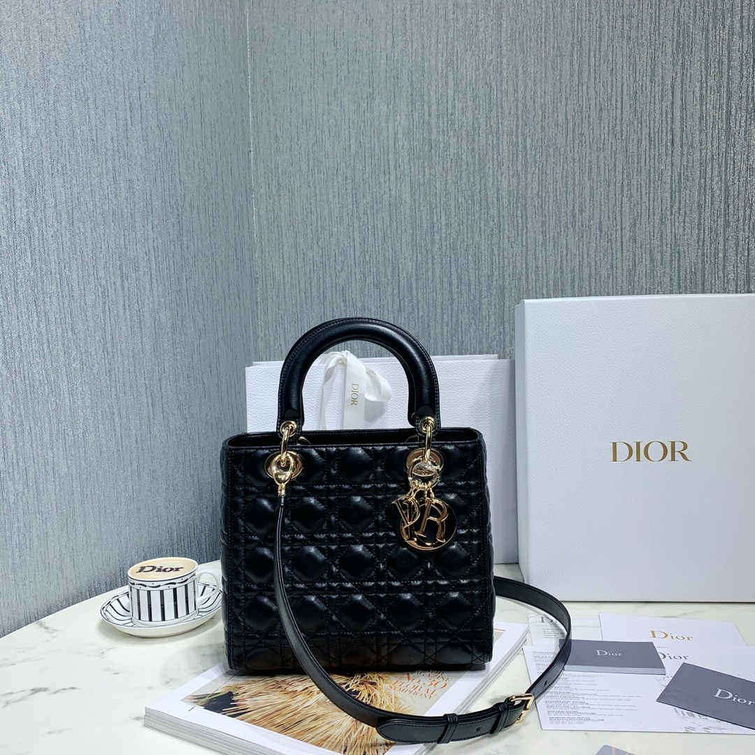 디올 레이디백 램스킨 금장 (블랙)