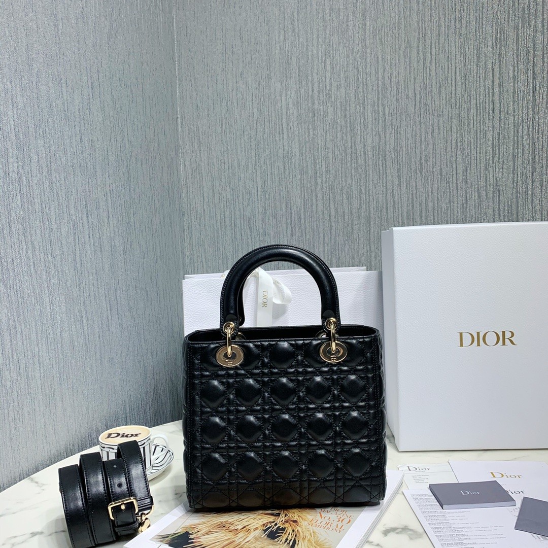 디올 레이디백 램스킨 금장 (블랙)
